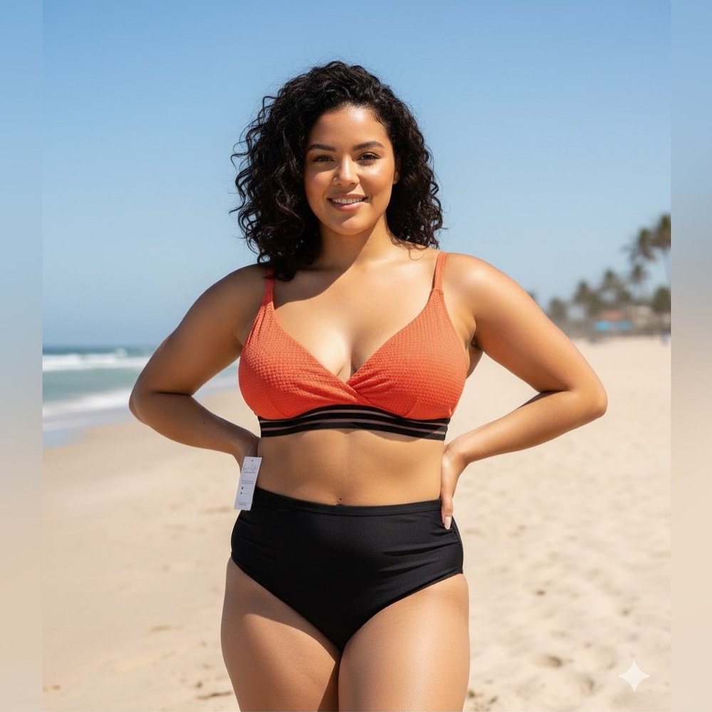 Cupshe Vibrant Red and Black Bikini Top NWT